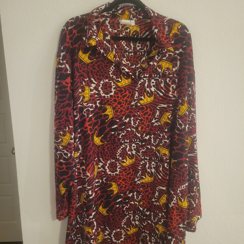 Stylish Red and Yellow Patterned Dress Queen Crown Long Sleeve